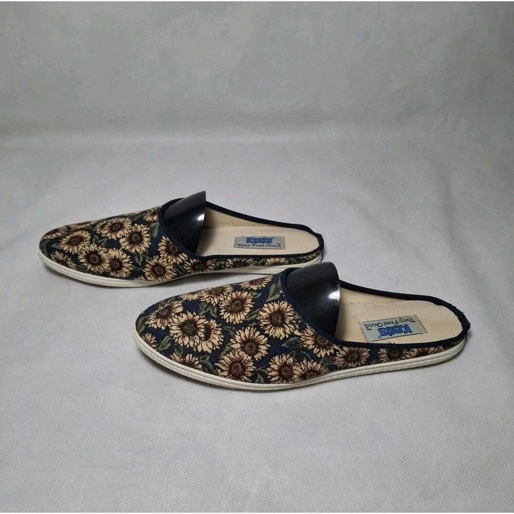 Vintage Keds Bayshore Sunflower Canvas Slip on Sandals Mules Women's 7.5 Navy Bl - Picture 4 of 9